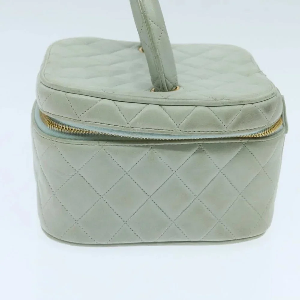 CHANEL Matelasse Vanity Cosmetic Pouch Lamb Skin Blue Gold CC Auth yk15445 - Picture 9 of 16